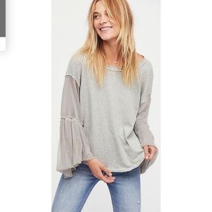 Free People gray top with mesh bell sleeves